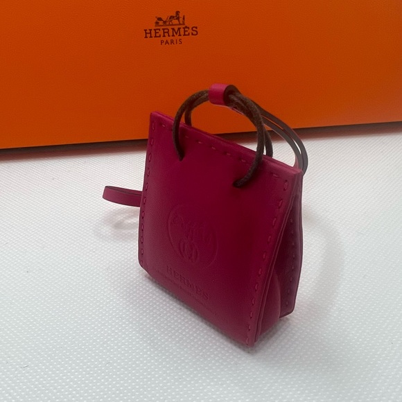 Authentic Hermes Sac Orange Bag Charm in Rose Mexico with Original Box - Picture 6 of 11